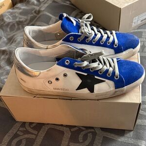 Golden Goose White, Blue & Red Low-Top Sneakers